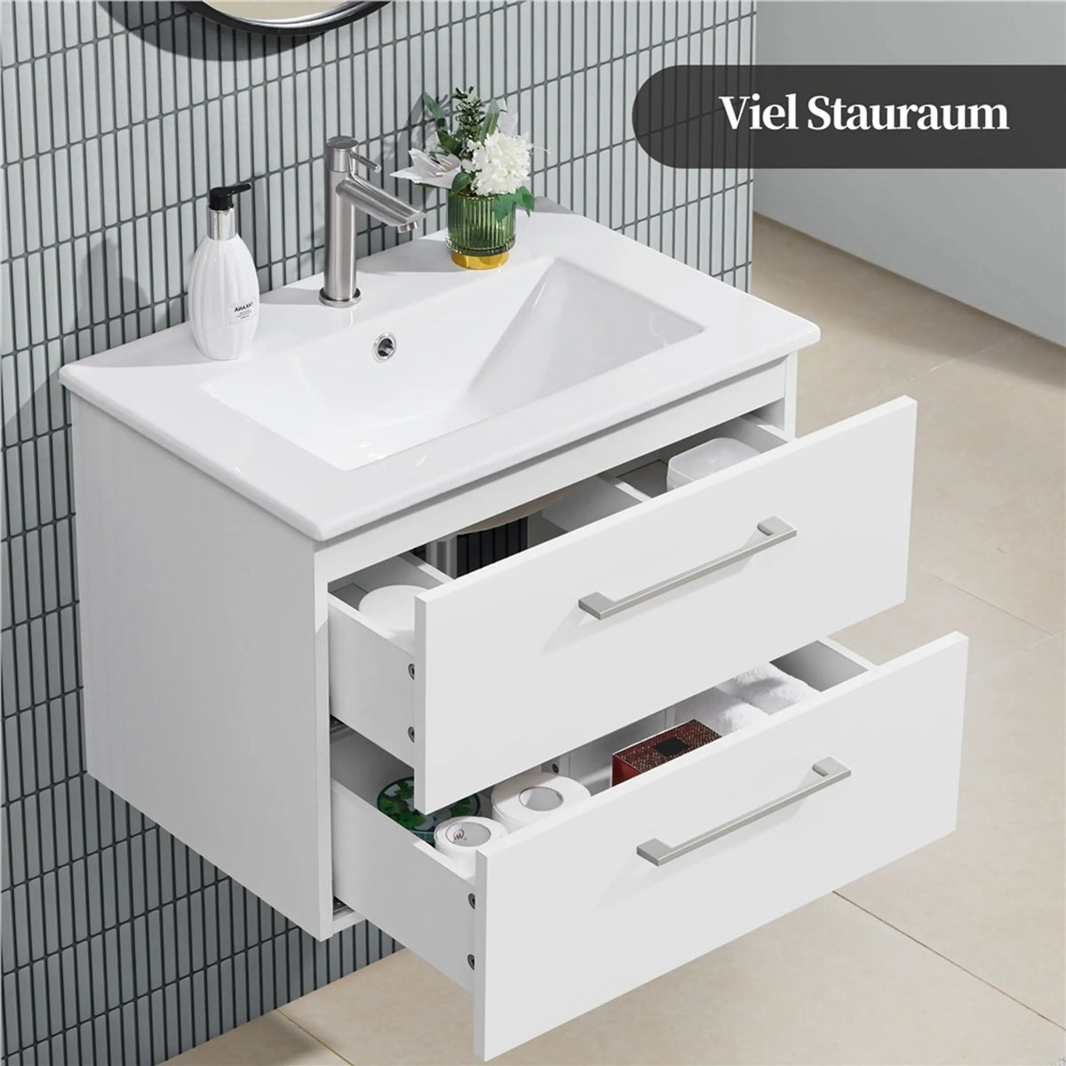Meuble sous-lavabo suspendu Yaheetech avec lavabo en céramique - 2 pièces - 61 x 39,5 x 45,5 cm - Blanc