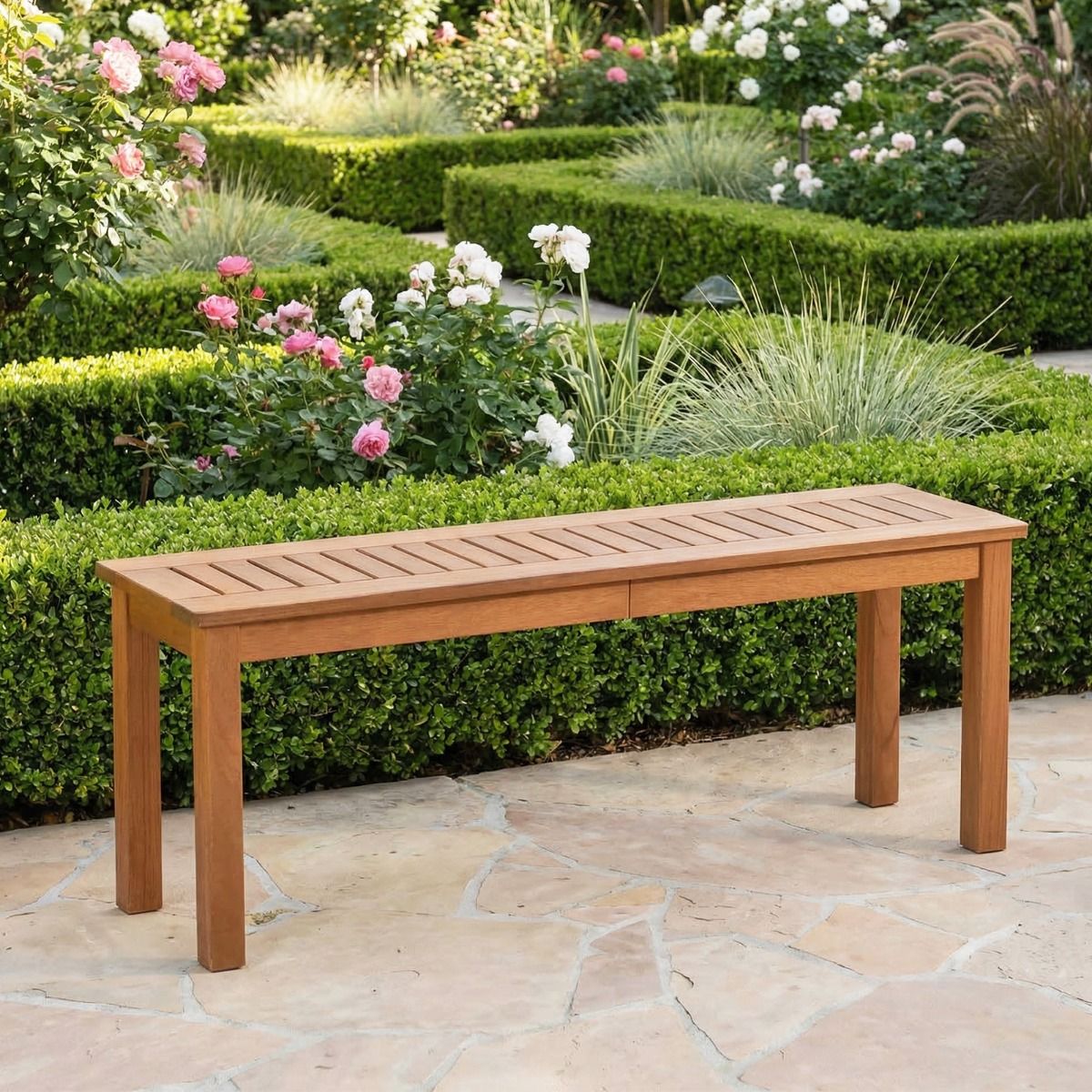 Banc de jardin Coast pour 2 personnes - bois massif - assise à lattes - couleur naturelle - 120 cm