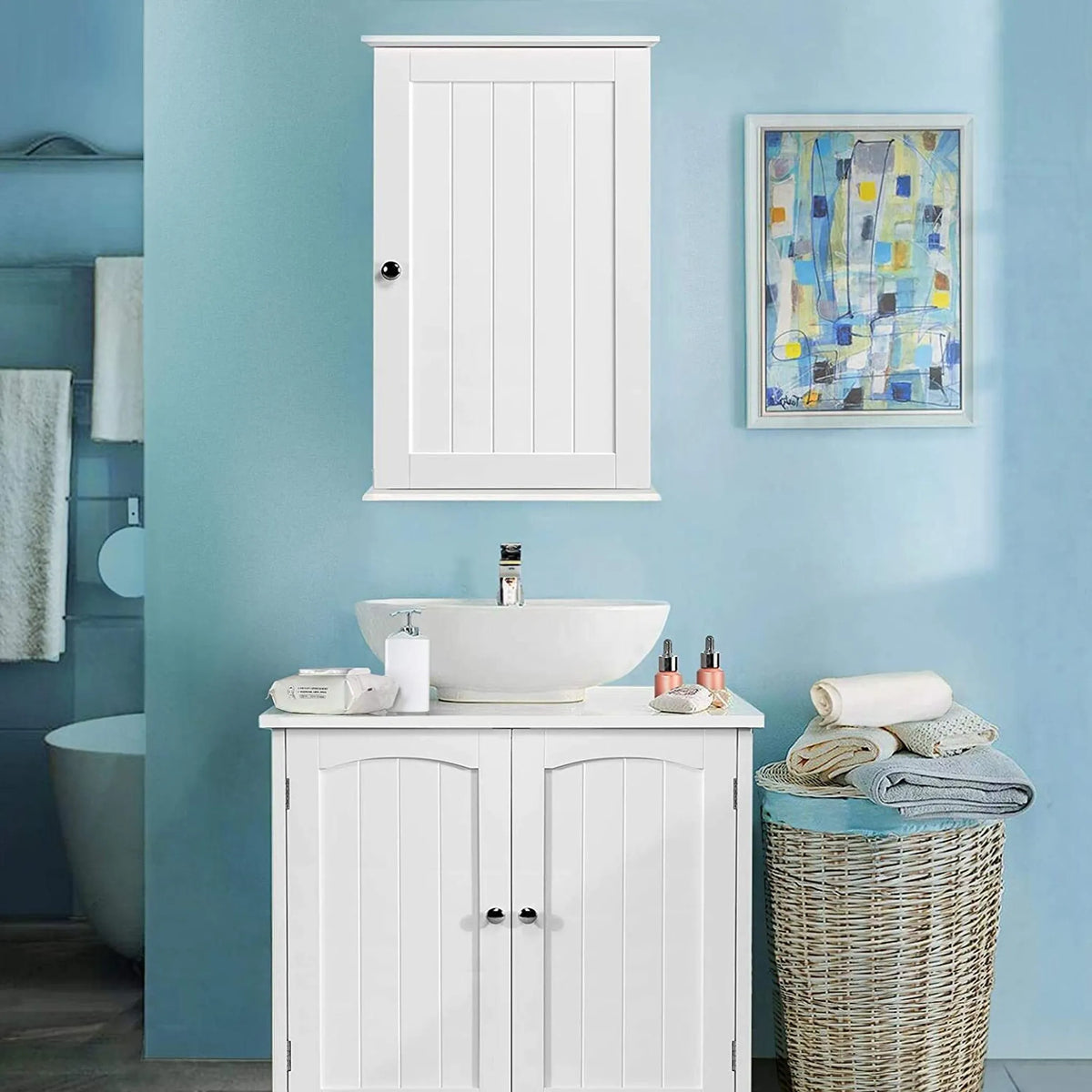 Yaheetech Armoire de salle de bain Armoire murale - 35 x 21 x 55 cm - Comprend deux étagères réglables, un revêtement hydrofuge et une construction en MDF E1 - Pour la salle de bain et la cuisine - Bois blanc