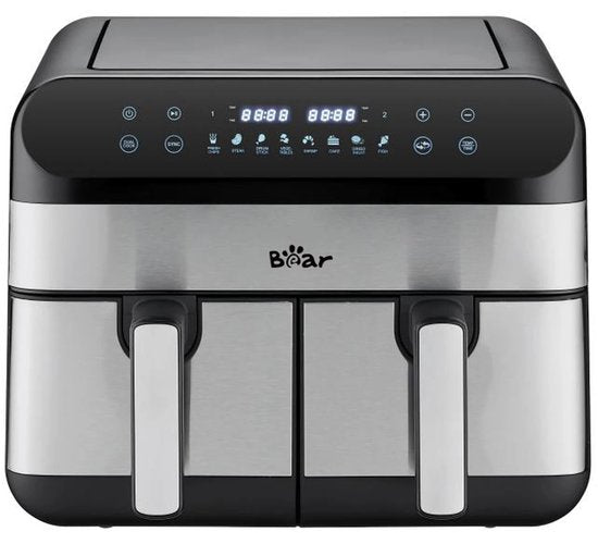 Friteuse à air chaud Bear Double – Friteuse à air chaud 9 L avec 2 paniers – 2 400 W – Réglage indépendant de la température et 8 programmes – Écran numérique – QZG-F24F1