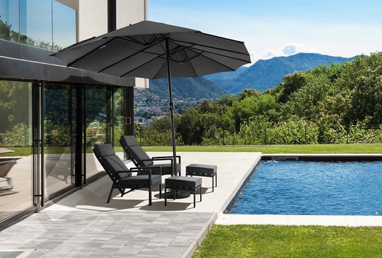 Hortensus - Parasol double avec housse de protection - Parasol double  460 x 270 x 255 cm – Noir