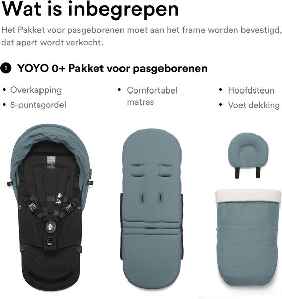 Stokke YOYO 0+ Newborn Pack, Aqua - Comprend un matelas, un pare-soleil extensible et un harnais à cinq points - Nécessite le châssis YOYO (vendu séparément)