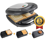 Appareil à croque-monsieur Bestron - ASM8010 - 760 W - 3-en-1 : croque-monsieur, gaufres et grillades - Revêtement antiadhésif - Gris - Garantie 5 ans