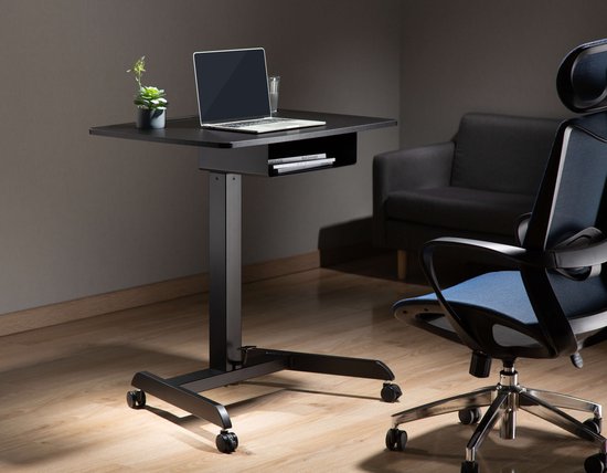 VDD Gaming - Bureau - Table pour ordinateur portable - Bureau assis/debout - Mobile - Poste de travail - Support pour ordinateur portable - Table d'appoint sur roulettes - Noir