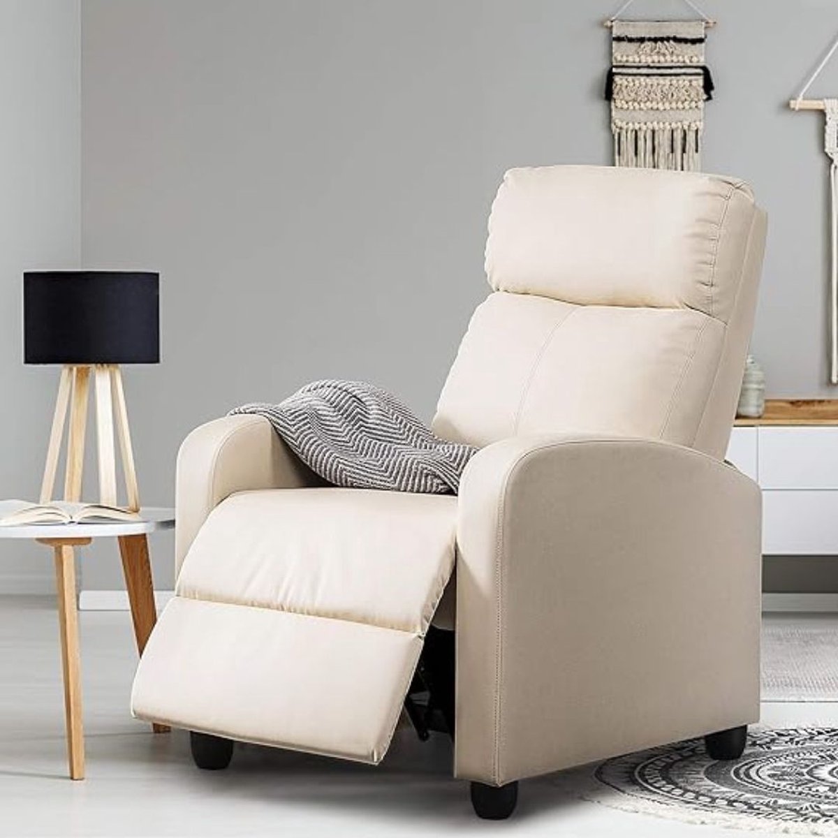 Fauteuil de relaxation Yaheetech - Noir - Cuir PU - Réglable - 120 kg - Avec repose-pieds
