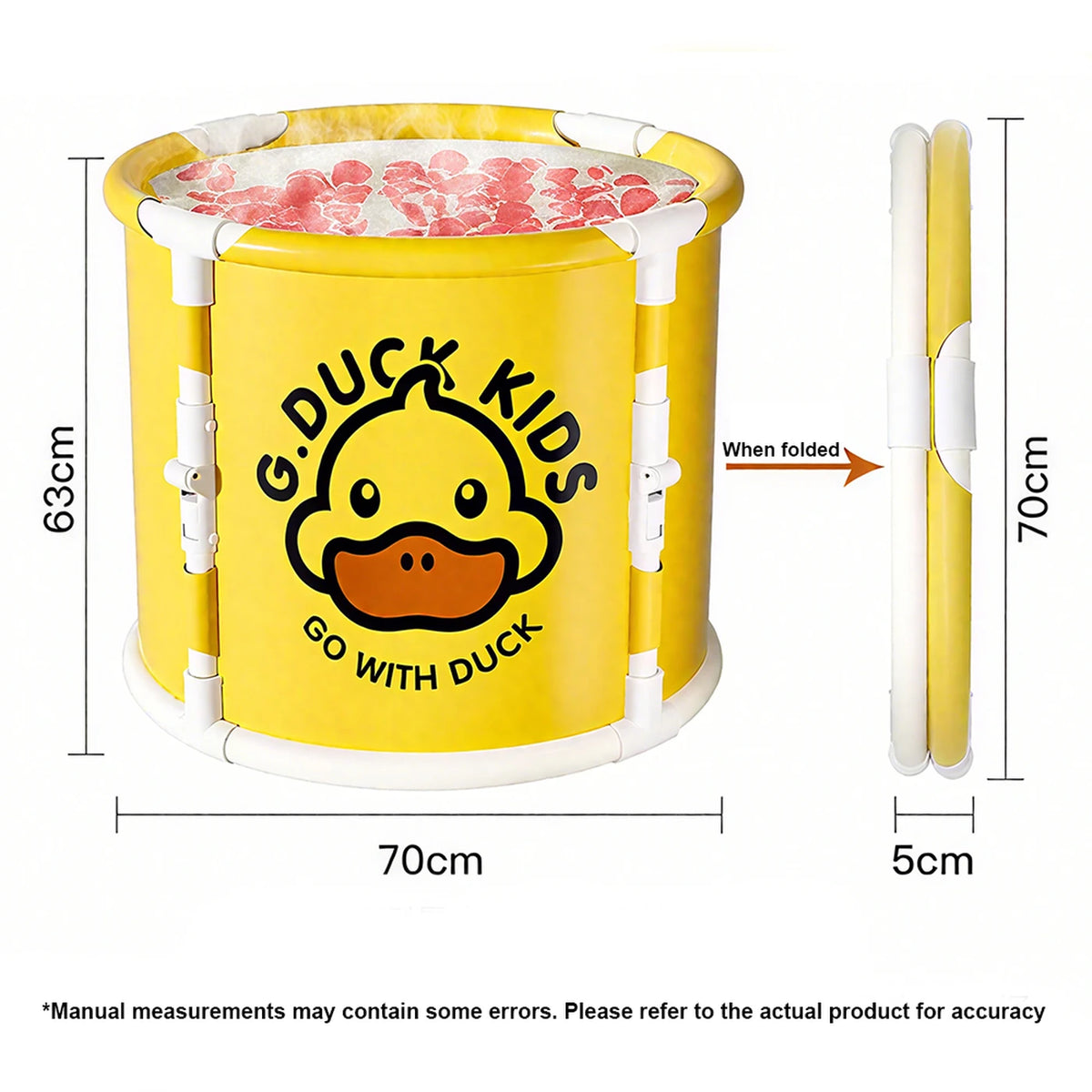 Baignoire pliable SNSP avec support - Motif canard - Ø 70 x 63 cm - Jaune/Blanc