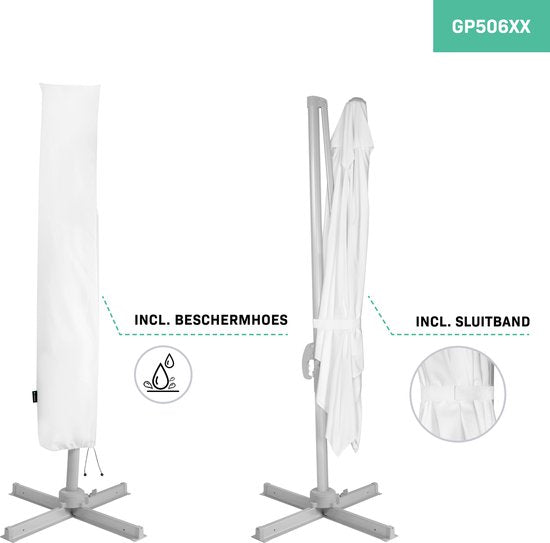 VONROC Premium Parasol flottant Pisogne 300x300cm - Comprend une base en croix et une housse de protection - Parasol carré - Rotation 360° - Inclinaison - Toile résistante aux UV - Blanc