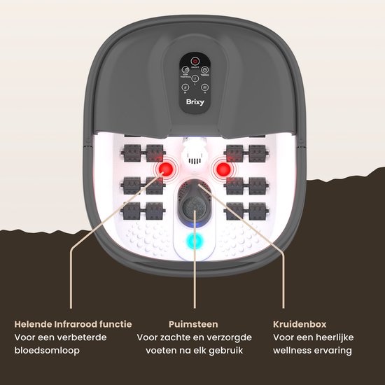 Bain de pieds Brixy - Rouleaux de massage manuels - Chauffe jusqu'à 45°C - Appareil de massage des pieds - Bain de pieds avec massage - Noir