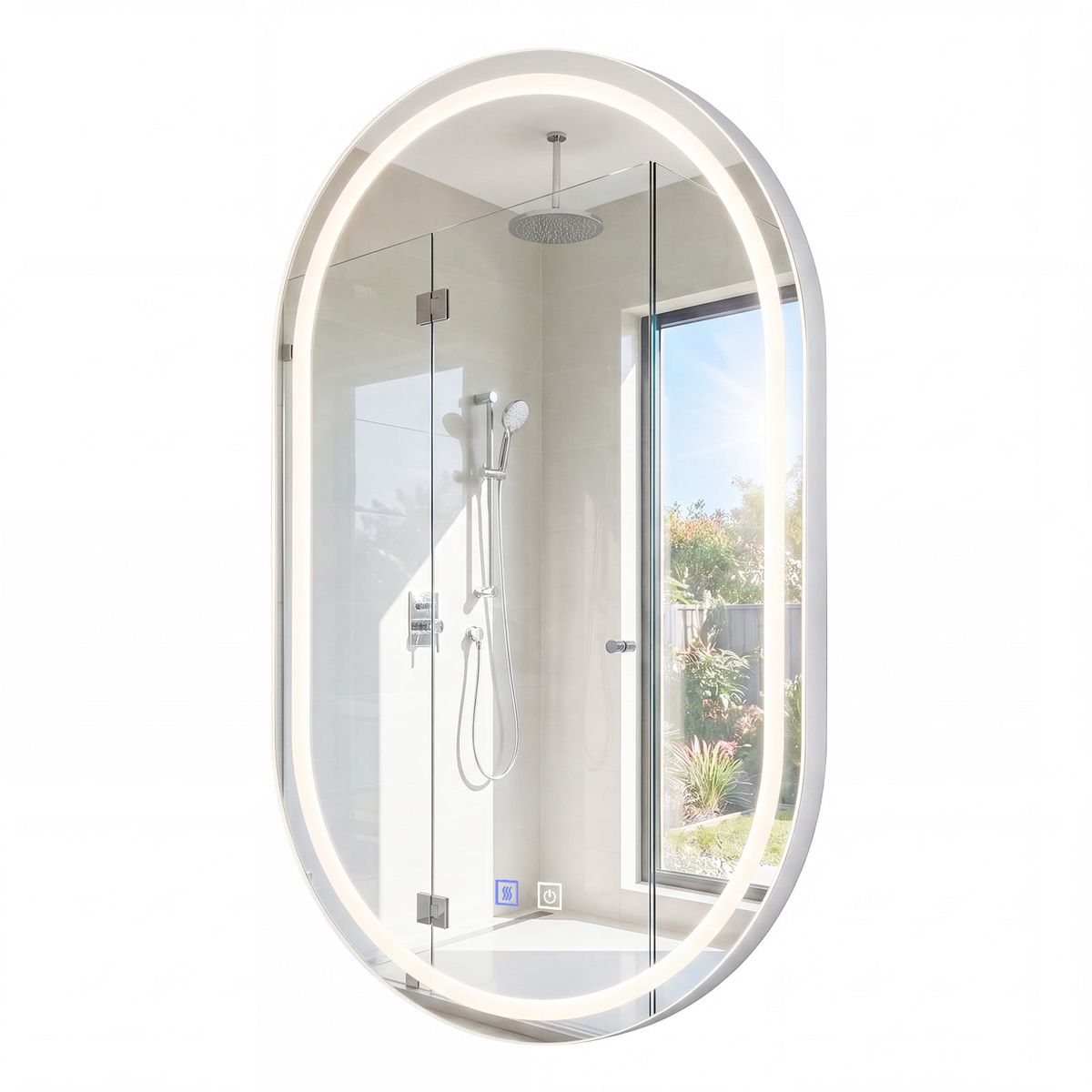 Miroir de salle de bains Coast avec éclairage LED - miroir mural ovale - fonction anti-buée - argent 50 x 80 cm