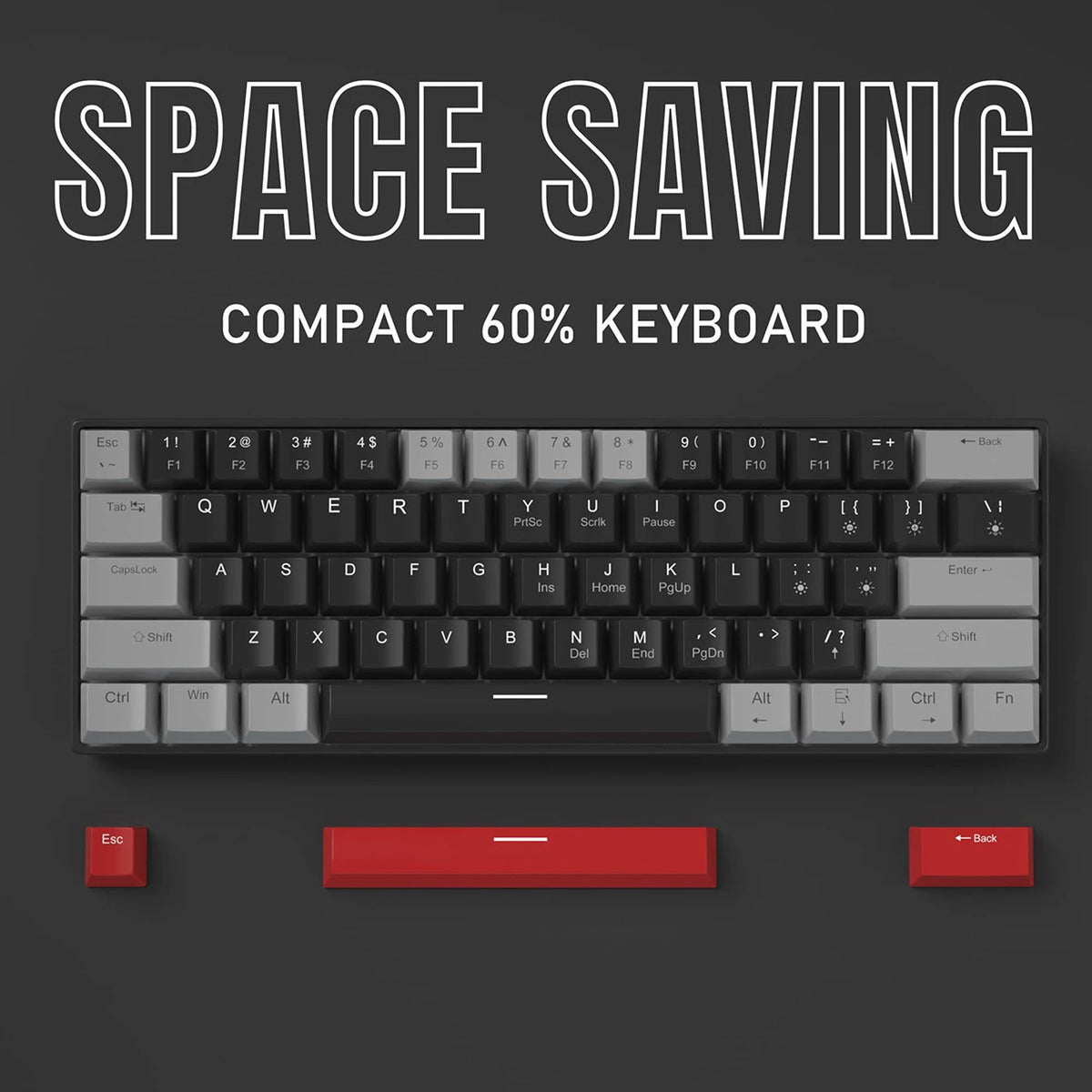 Clavier de jeu mécanique MageGee STAR 61 - 60 % - 61 touches - Rétroéclairage LED bleu - Commutateurs rouges - USB-C - Gris/Noir/Rouge