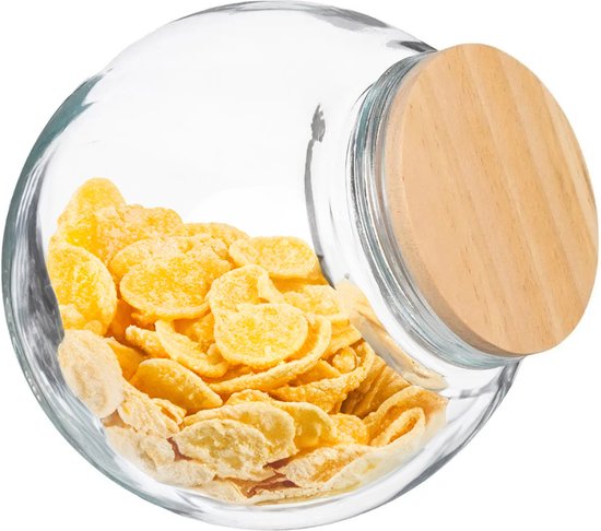 5Five Pot à bonbons/pot de conservation - 1,5 L - en verre - avec couvercle en bois - Pots de conservation à fermeture hermétique