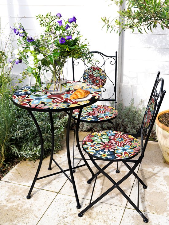 Table de bistrot AXI Amélie - Fiesta Flower – Table de jardin en métal – Ronde – 60 x 60 x 75 cm - Effet mosaïque – Incrustée de carreaux de céramique – Pour le jardin, la terrasse et le balcon