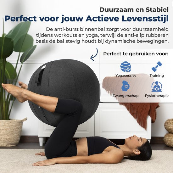 Ballon de siège Backerz 65 cm - Ballons de siège avec housse en lin - Chaise de bureau ergonomique pour le bureau et la maison - Ballon de yoga de luxe - Rouge
