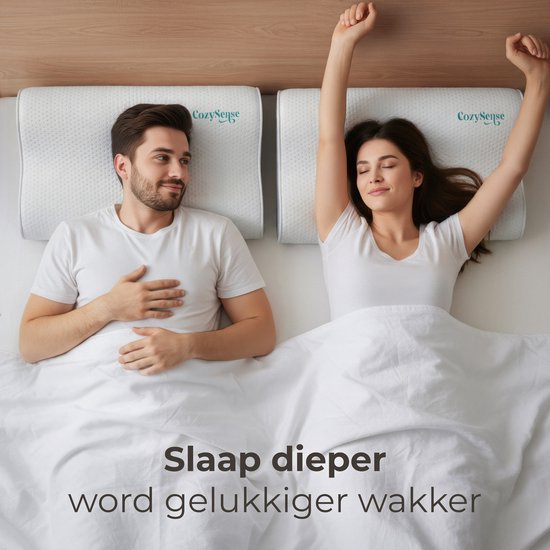 Oreiller CozySense® - Oreiller orthopédique - Oreiller ergonomique - Oreiller de sommeil en mousse à mémoire de forme - Taie d'oreiller et sac de transport inclus - Fermeté - pour les dormeurs sur le côté, le ventre et le dos