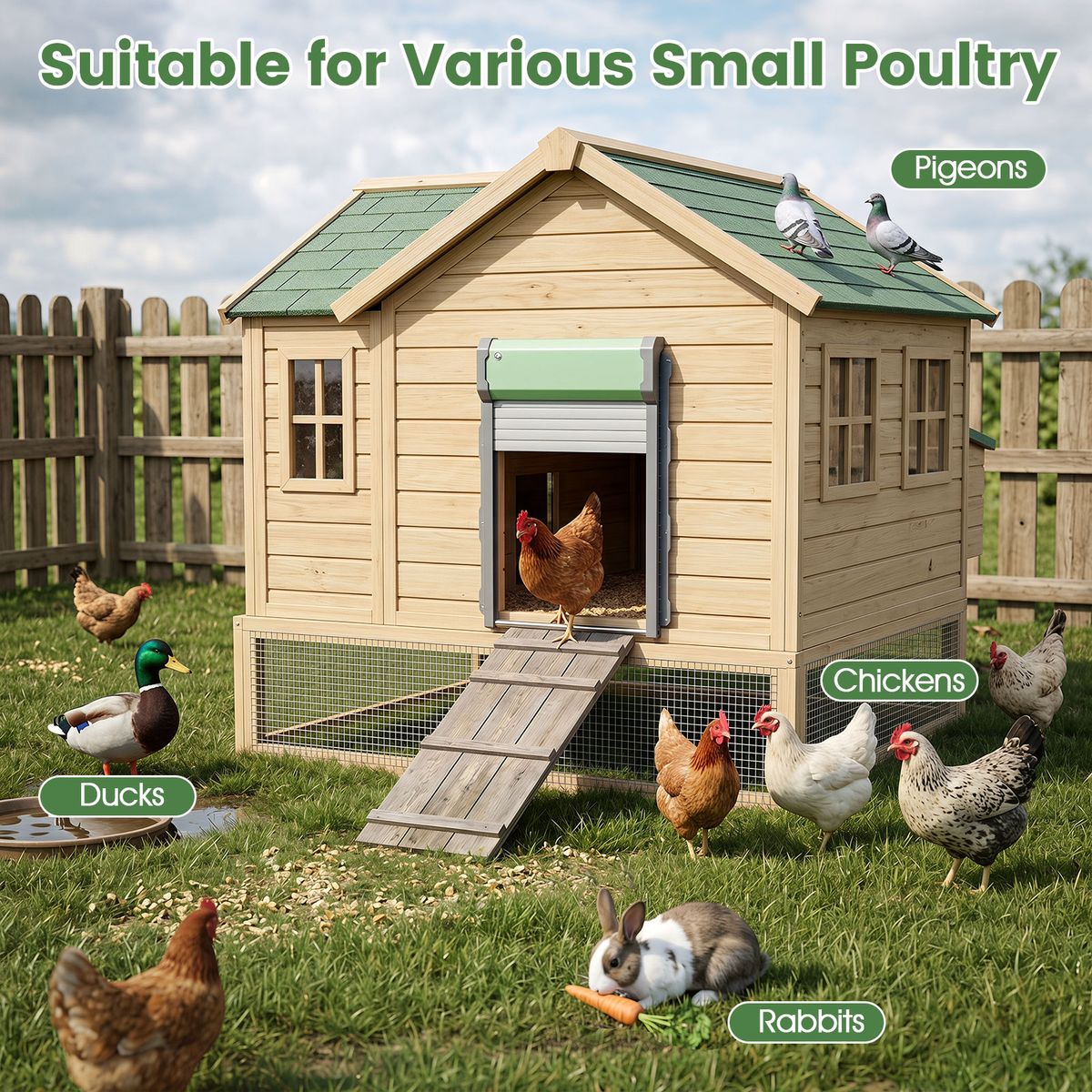 Trappe automatique pour poules Coast - énergie solaire - 4 modes de fonctionnement - vert et argent