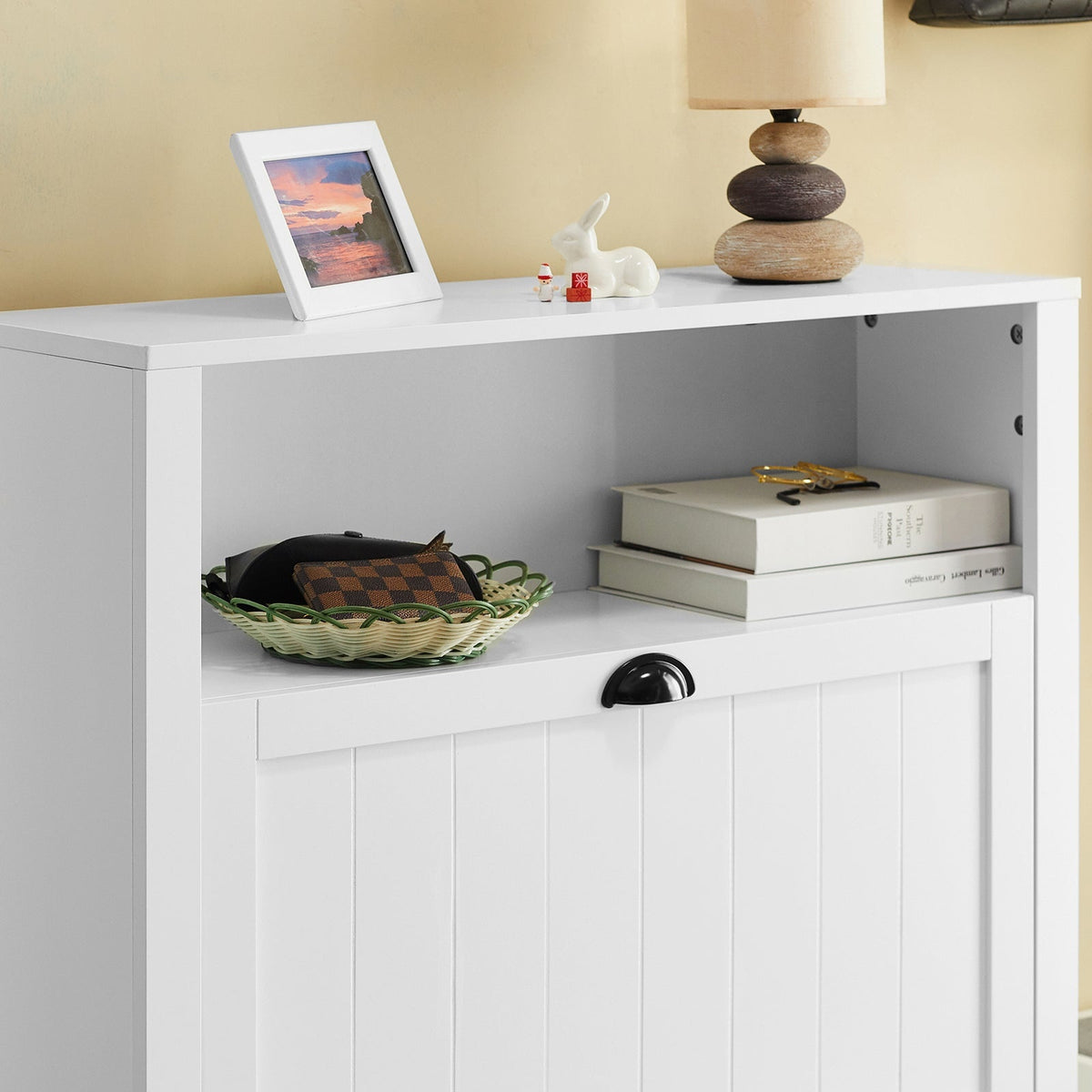 SoBuy Meuble à chaussures avec 2 abattants - Max. 50 kg - MDF - 80 x 24 x 110 cm - Blanc