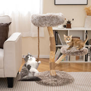 Arbre à chat Coast - 3 étages - bois de poirier et jute - gris clair et beige - 90 cm