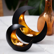 Gadgy Porte-lampes Lune - Porte-lampes - Lot de 2 : 15 cm et 21 cm - Noir / Or - Métal