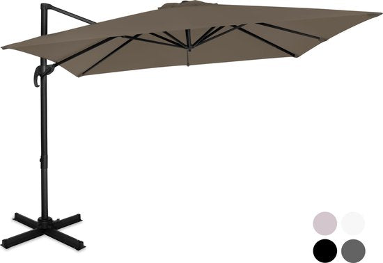 VONROC Premium Parasol flottant Pisogne 300x300cm - Base transversale et housse de protection incluses - Parasol carré - Rotation 360° - Inclinaison - Toile résistante aux UV - Taupe