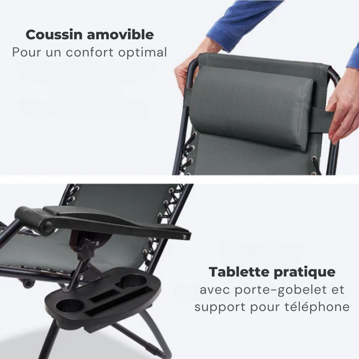 Chaises longues de jardin pliables - LifeGoods - 2 pièces - 30°-90° réglable - métal - noir