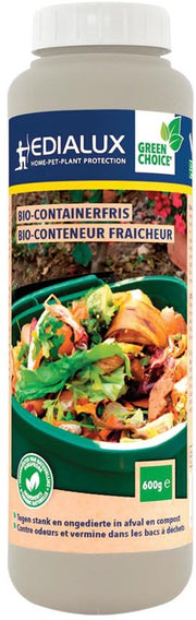 Edialux Bio-Containerfris : poudre à saupoudrer contre les odeurs et les asticots, pour bacs à déchets verts, conteneurs à déchets verts et bacs à compost ; absorbe l'humidité, aide à lutter contre la moisissure et la pourriture ; parfum de lavande ; 600