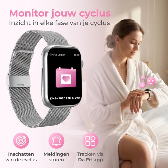 Montre connectée Nuvance pour femme - Montre connectée pour homme - Montre podomètre pour femme - Cardiofréquencemètre - Montre de sport - Compatible iOS/Android - Écran AMOLED - 5 bracelets inclus - Argent