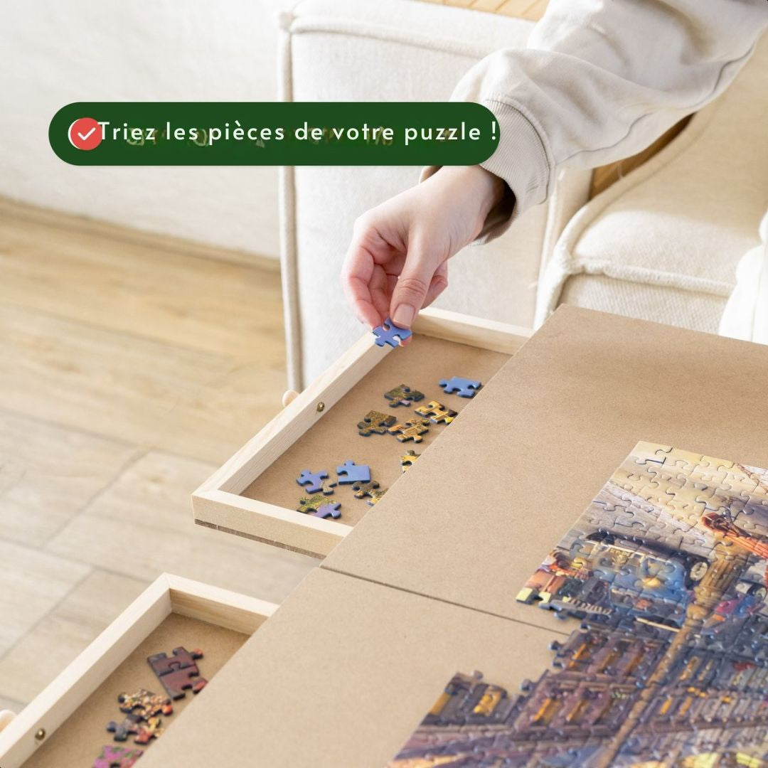 Table de puzzle XXL - DIYDash - 1500 pièces - Pliable - Plateau avec système de rangement - Bois