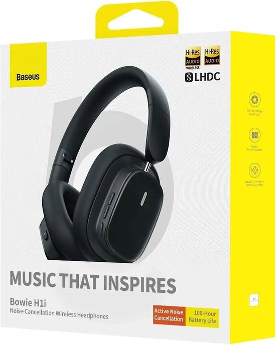 Casque Bluetooth Baseus Bowie H1i avec réduction de bruit (ANC), sans fil, noir