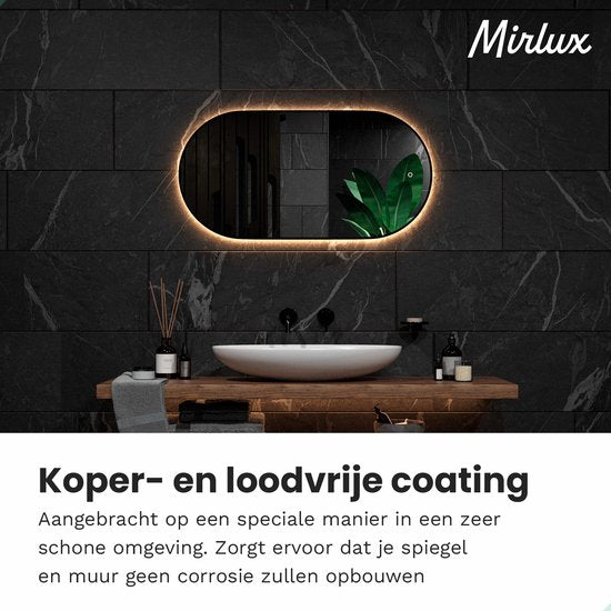 Mirlux Miroir de salle de bain avec éclairage LED et chauffage - Miroir mural ovale - Cadre noir - 100x50CM