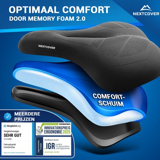 NEXTCOVER® Bike Saddle City with Memory Foam 3.0 - L'original - selle de vélo ergonomique pour femmes ou hommes avec mousse à mémoire 3.0 pour un confort de conduite maximal - Selle de vélo confortablement souple
