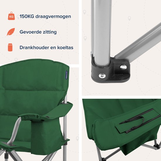 TRVLMORE Chaise de camping XL - pliable - capacité de charge 150KG - sac de transport inclus - chaise pliante - chaise de pêche - chaise de camping - chaise pliante - vert