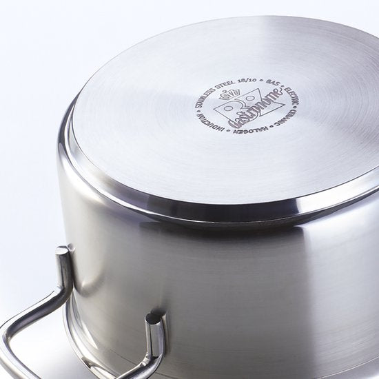 Marmite à soupe à induction BK Gastronome en acier inoxydable 24 cm - 6 L - Casserole à induction - Résistante au four jusqu'à 230 °C - Lavable au lave-vaisselle - Avec couvercle en acier inoxydable - Graduation - Sans revêtement antiadhésif