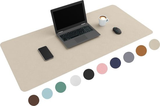 WURK Professional Desk Pad Leatherette - Organiseur de bureau - Inclut un clip pour câble - Beige - 120x60