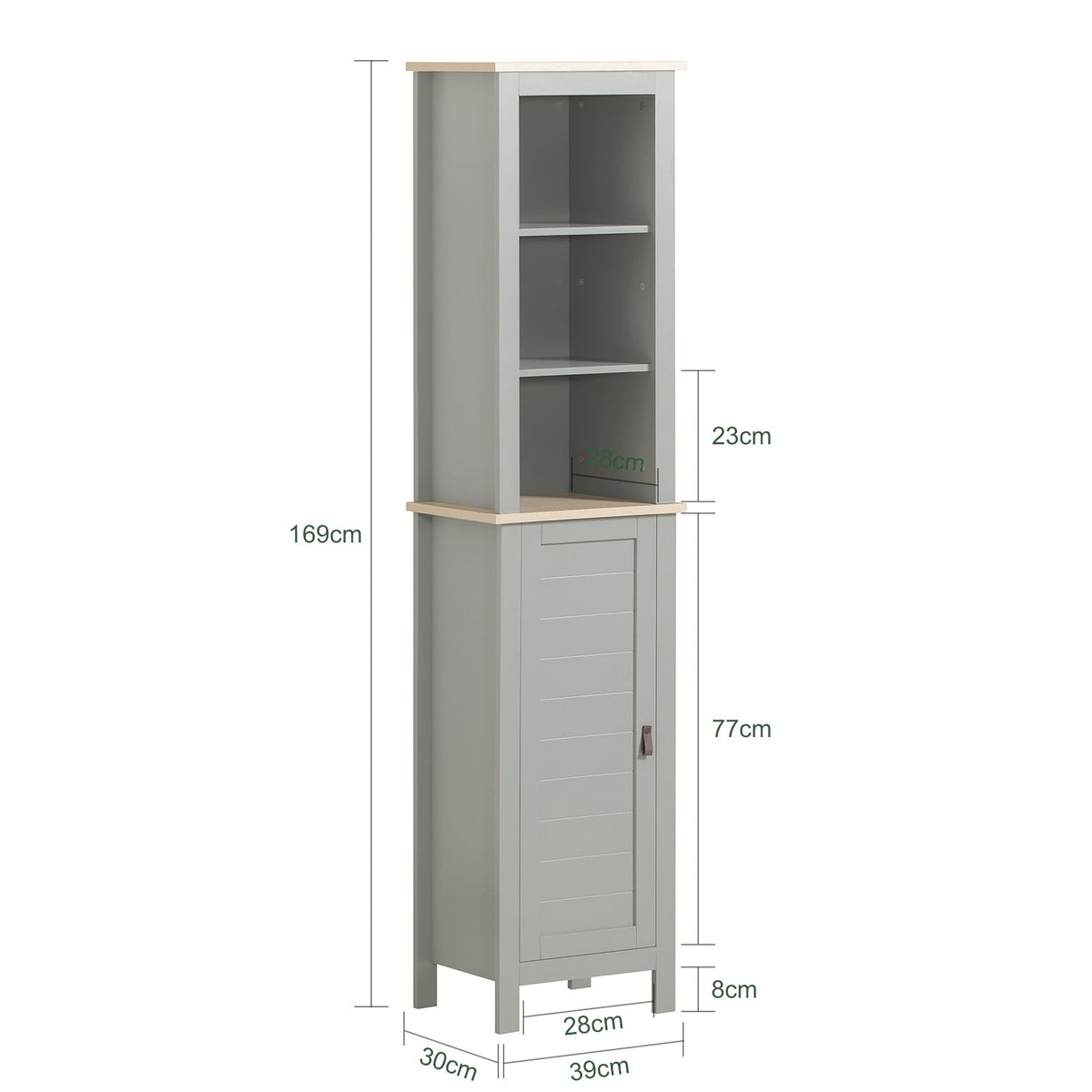 SoBuy Meuble colonne de salle de bain - 1 porte - 3 étagères - 39 x 30 x 169 cm - Gris