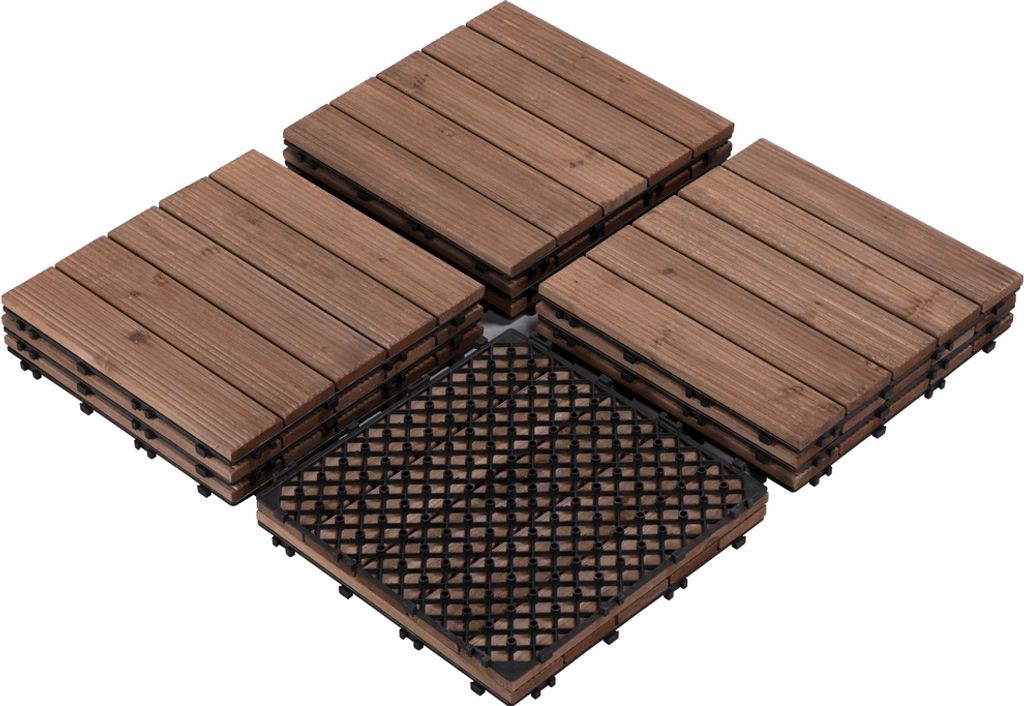 Dalles en bois à emboîter Yaheetech - 11 pièces - Environ 1 m² - 30 x 30 cm - Marron