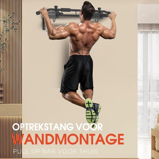 DH FitLife 4-in-1 barre de traction murale avec prise d'écartement, barre de traction multifonctionnelle pour la maison jusqu'à 200 kg | 6 poignées antidérapantes | 3 oeillets pour sac de frappe & sling trainer | sûre et stable