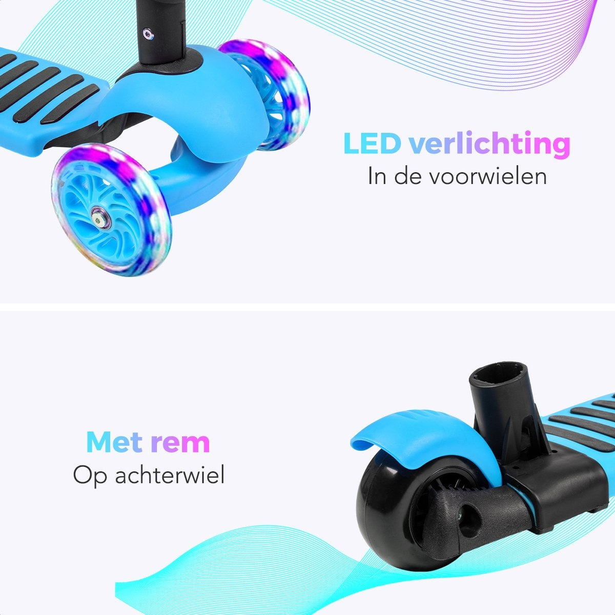 LifeGoods MultiRider - Scooter pour enfants avec barre de poussée - 3 -8 ans - Garçons/Filles - 3 roues lumineuses - Bleu