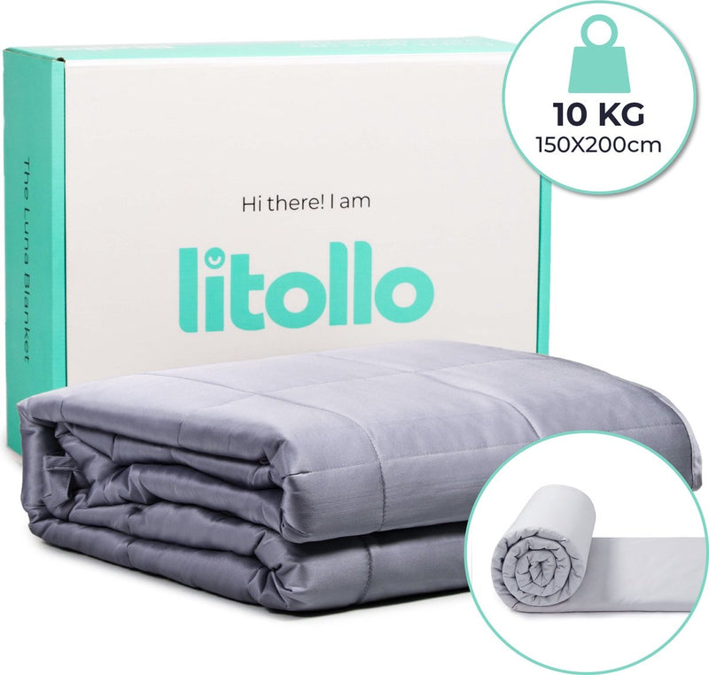 Litollo Verzwaringsdeken 10 kg met Buitenhoes - Weighted Blanket - Duurzaam Bamboe Materiaal - Grijs - 150x200cm