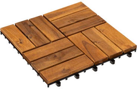 Dalles de jardin/terrasse Hesperide - 9 pièces - couleur bois d'acacia - plastique - 30 x 30 cm - terrasse - à emboîter
