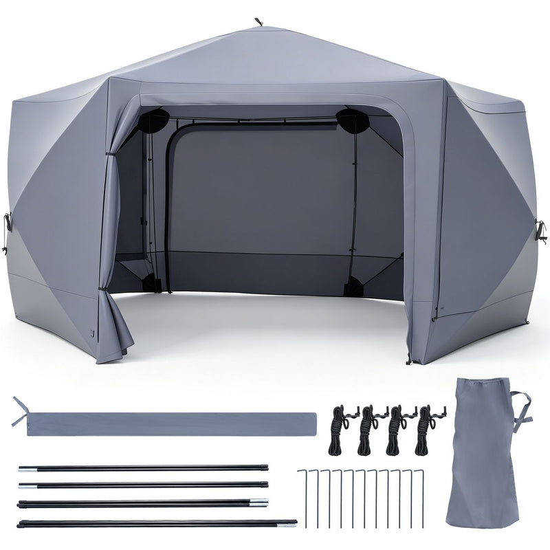 Pavillon de jardin éphémère Coast - hexagonal - avec 6 parois latérales et des moustiquaires - gris 427 x 427 cm