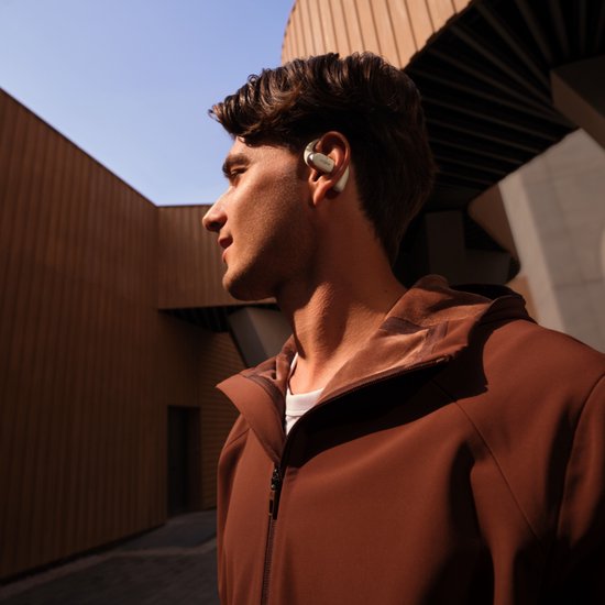 Casque de sport Shokz OpenFit 2 à écouteurs ouverts – Écouteurs sans fil – Beige