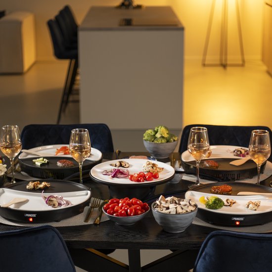 Princess Dinner4All 103080 - Set gastronomique - Gril et plaque de cuisson - Cordon d'alimentation extra-long de 2 mètres - 4 personnes - Lavable au lave-vaisselle - Sans PFAS - Kit d'extension disponible