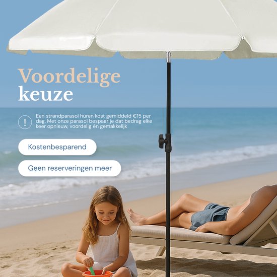 Ensemble de parasol O’DADDY® – Inclinable et réglable – Imperméable – Résistant aux UV – Avec piquet et sac de transport – Plage, jardin et balcon – 180 cm – Beige