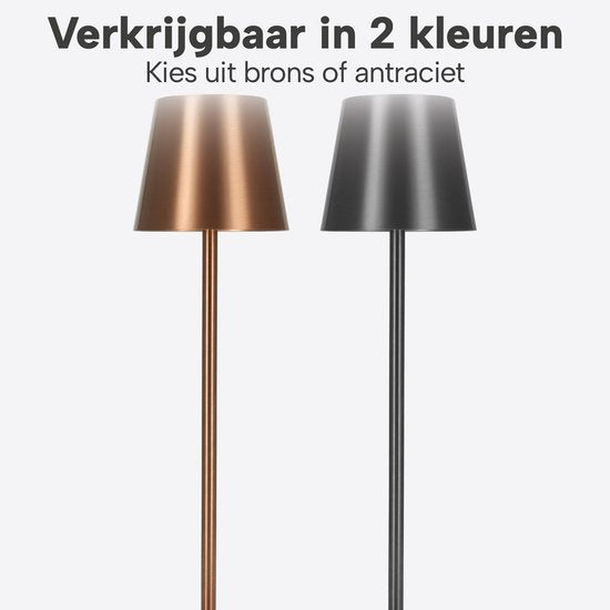 Lampe de table sans fil - Sans fil et rechargeable via USB-C – 3 couleurs de lumière LED – Intérieur et extérieur – Lot de 2 pièces - Anthracite - BREND BR-2247