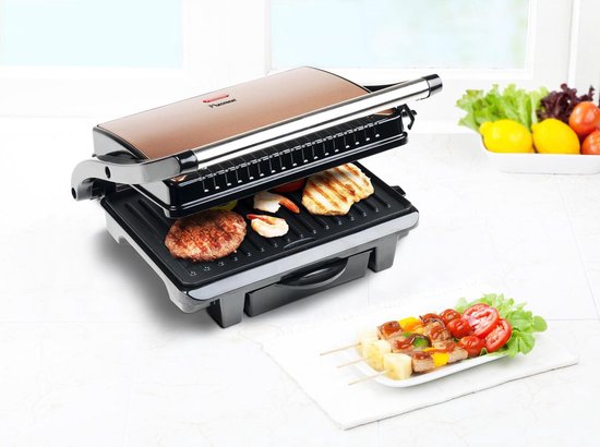Grill de table Bestron - ASW113CO - 1 000 W - Appareil à croque-monsieur - Surface de cuisson 25 x 17 cm - Cuivre