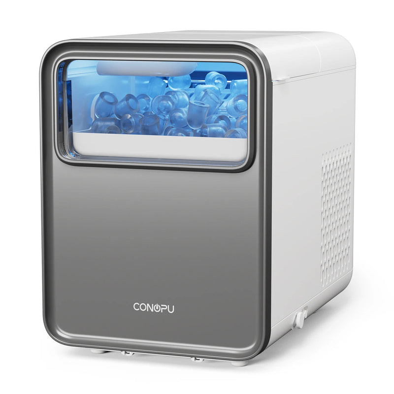 Machine à glaçons CONOPU – Autonettoyante, 9 glaçons sphériques en 6 à 8 min, 2 tailles de glaçons, 12 kg/jour, 1,5 L, silencieuse et compacte – 35 × 23 × 30 cm, bleu glacier