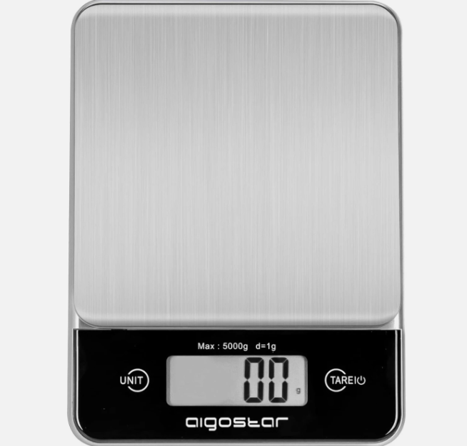 Balance de cuisine numérique Aigostar - Gris - Acier inoxydable - 5 kg/1 g, écran LCD