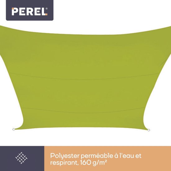 Perel Toile d'ombrage, hydrofuge, 3,6 x 3,6 m, 160 g/m², polyester, carré, vert lime