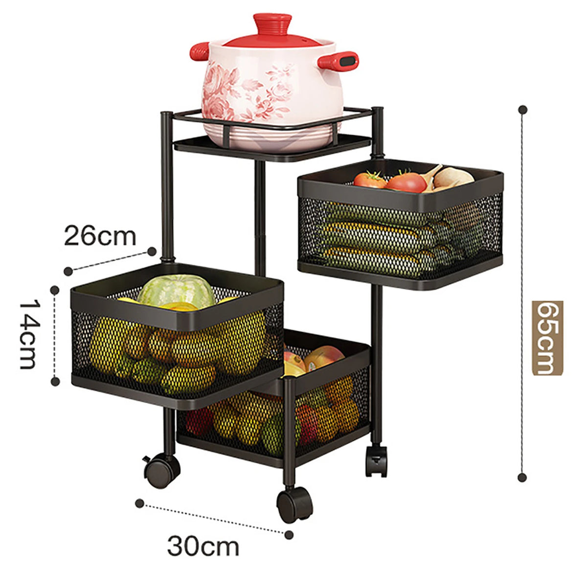 Étagère de rangement rotative Maxcook à 4 niveaux - Chariot sur roulettes - Pivotante à 360° - MCZW0126