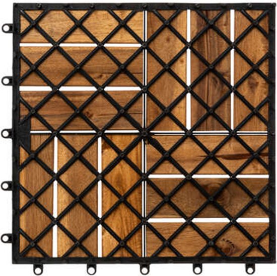 Dalles de jardin/terrasse Hesperide - 9 pièces - couleur bois d'acacia - plastique - 30 x 30 cm - terrasse - à emboîter